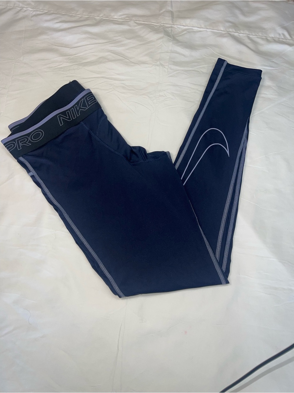 Nike Navy Blue Men’s Athletic Leggings with Gray Trim